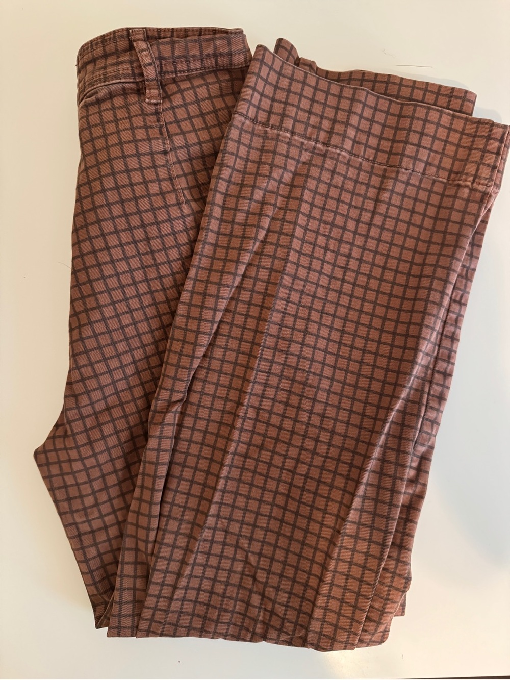 Marine Layer Orange Brown Bridget Pants in Pinecone Plaid Cropped Women Pants - Picture 2 of 5